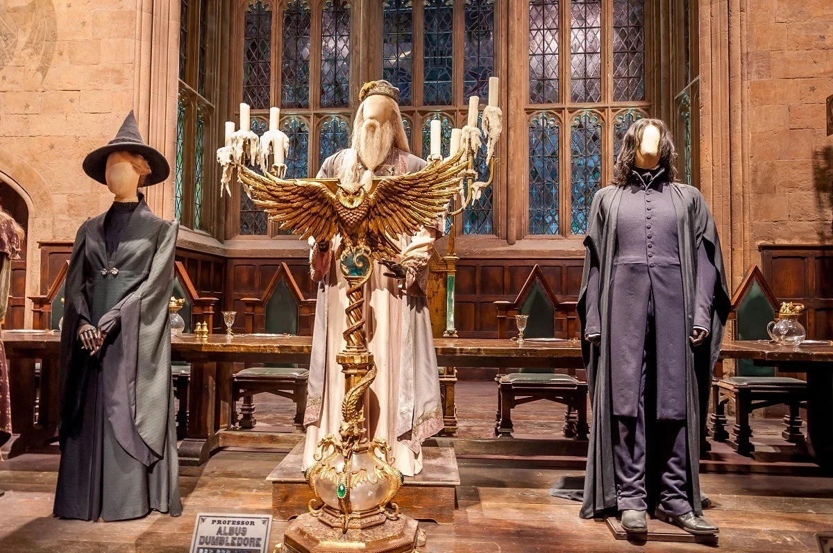 The Professor's costumes are on display in the Hogwarts Great Hall
