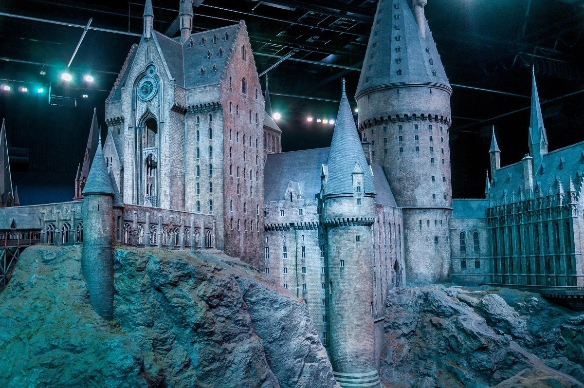 The massive Hogwarts Castle model in Studio K on the Harry Potter London studio tour