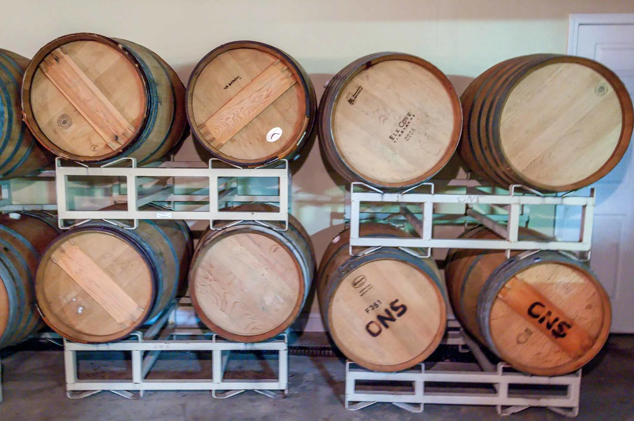Stacks of wine barrels