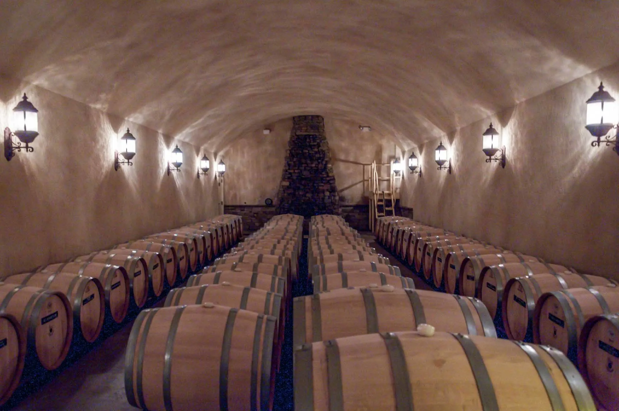 Room filled with wine barrels