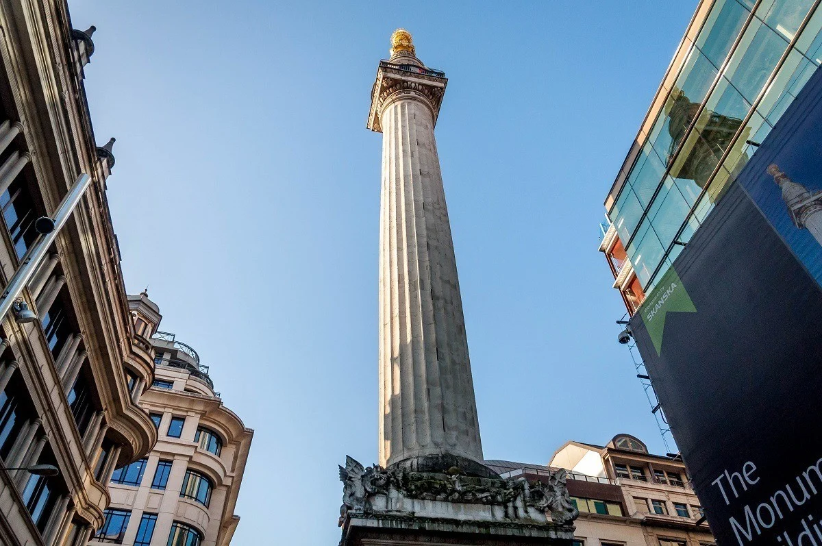 The Monument to the Great Fire, one of the first stops on our London Walking Tour