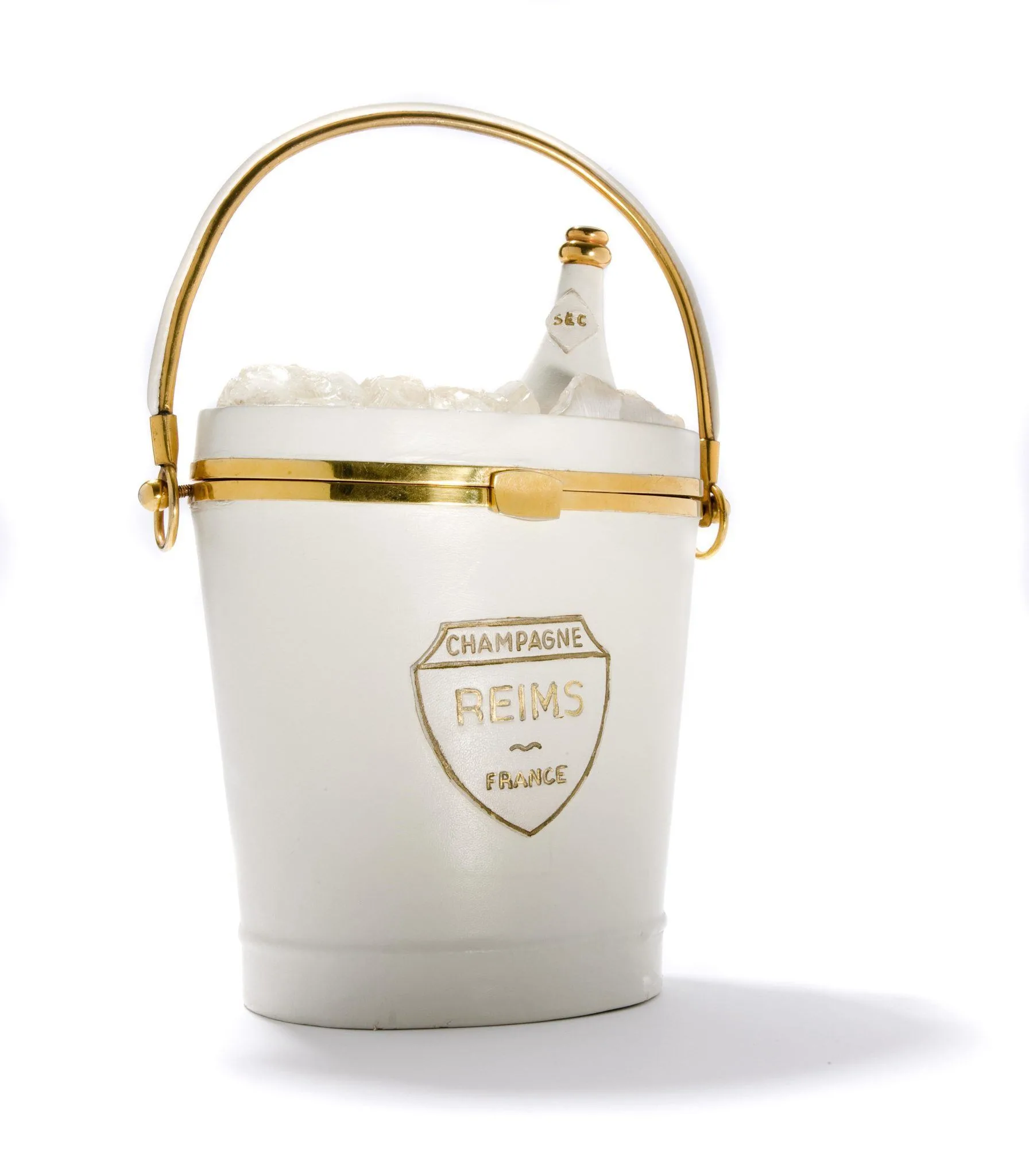 Champagne bucket handbag on display at Amsterdam's Museum of Bags and Purses