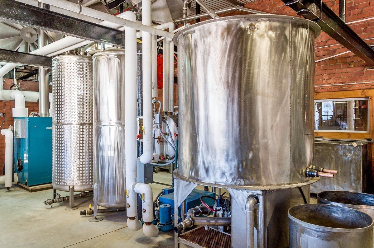 Stills at Copper Barrel Distillery in North Wilkesboro, North Carolina