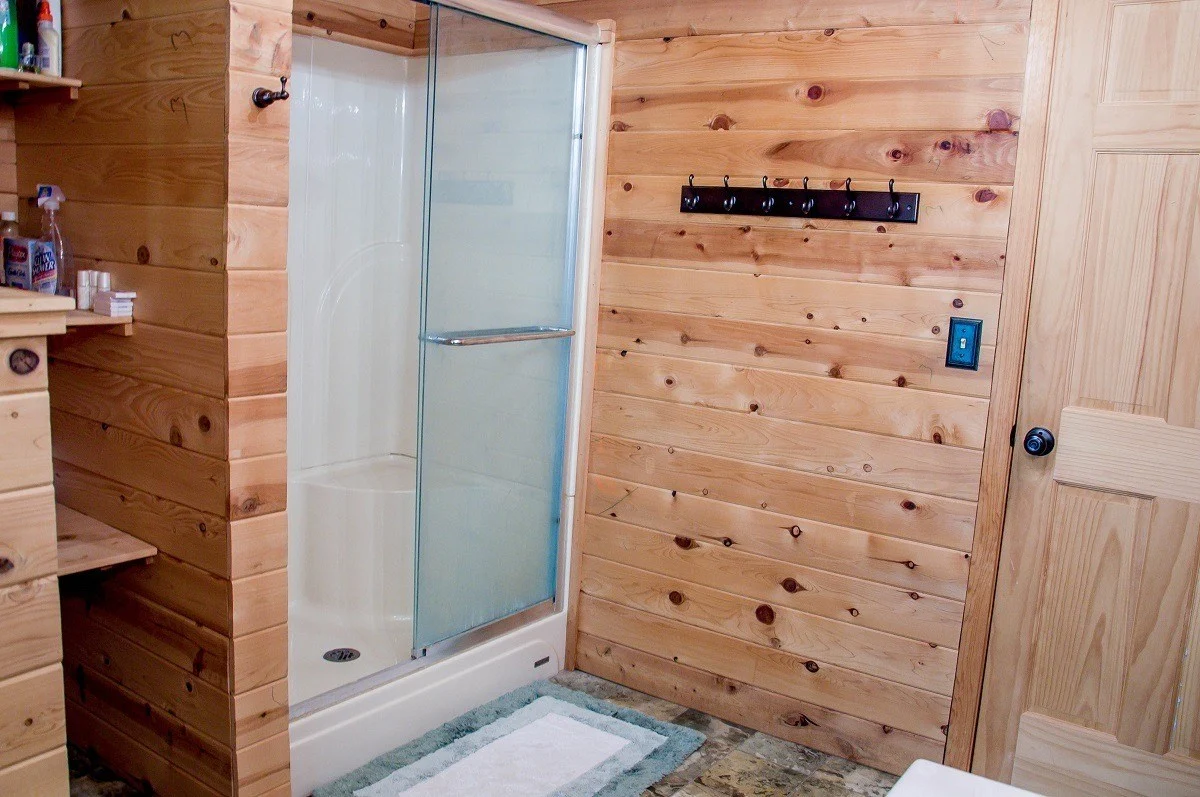Shower stall in a bathroom