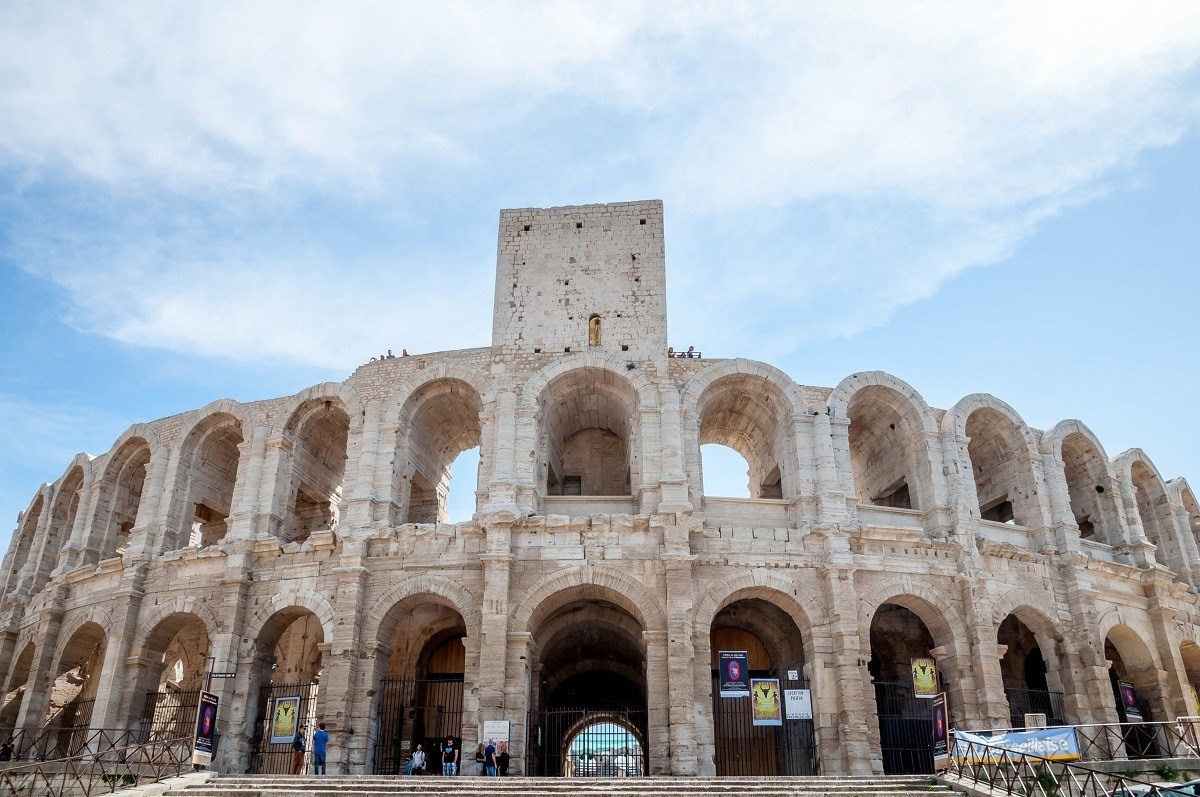 Exterior of the 2-tiered Roman amphitheater in Arles, France