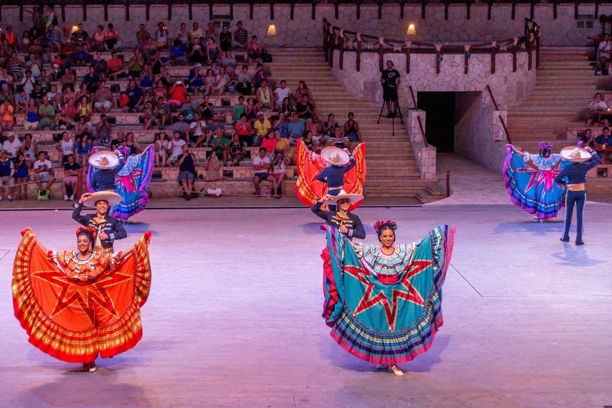 Dancers in traditional Mexican costumes perform 