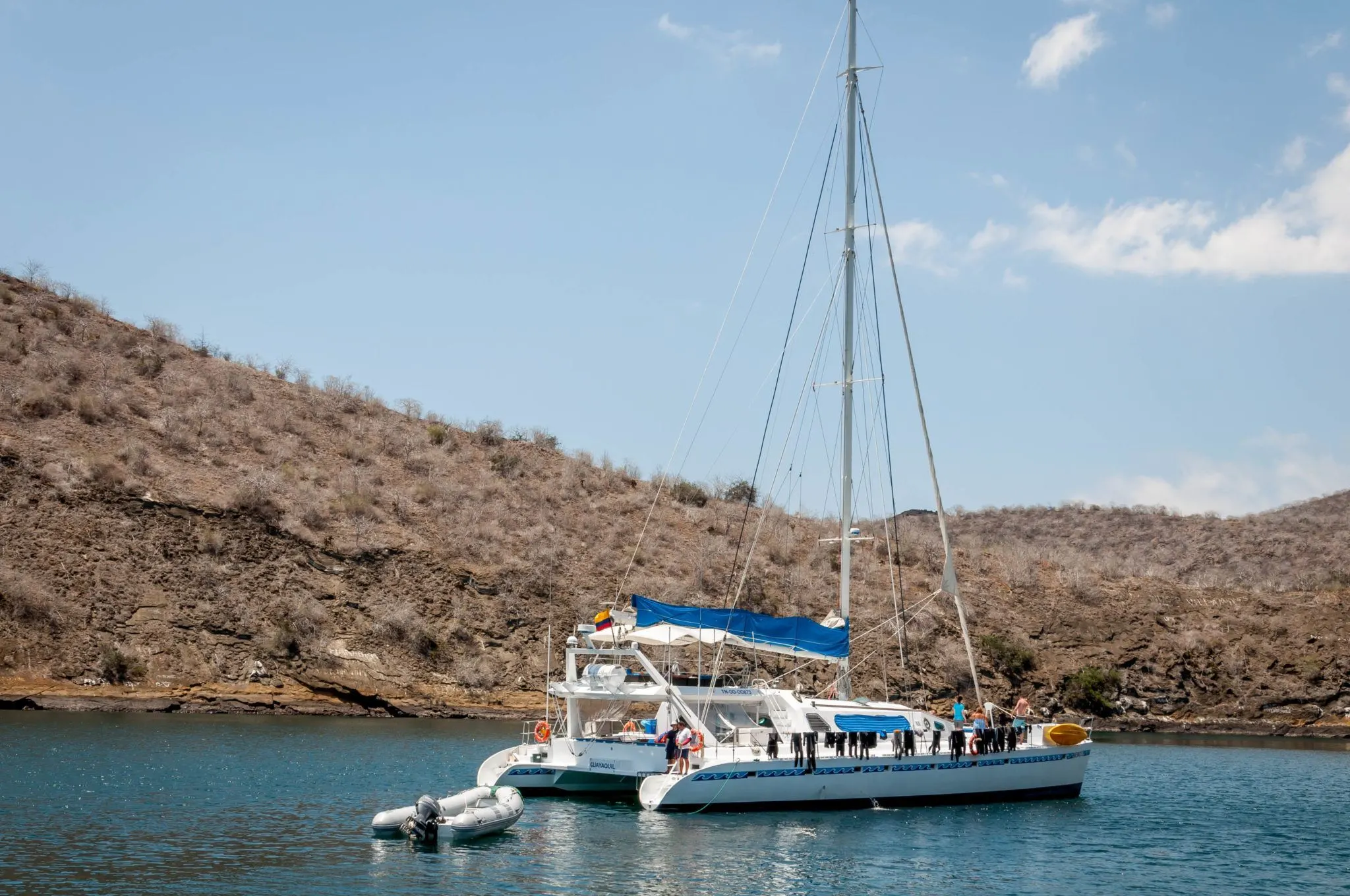 A catamaran boat in the Galapagos