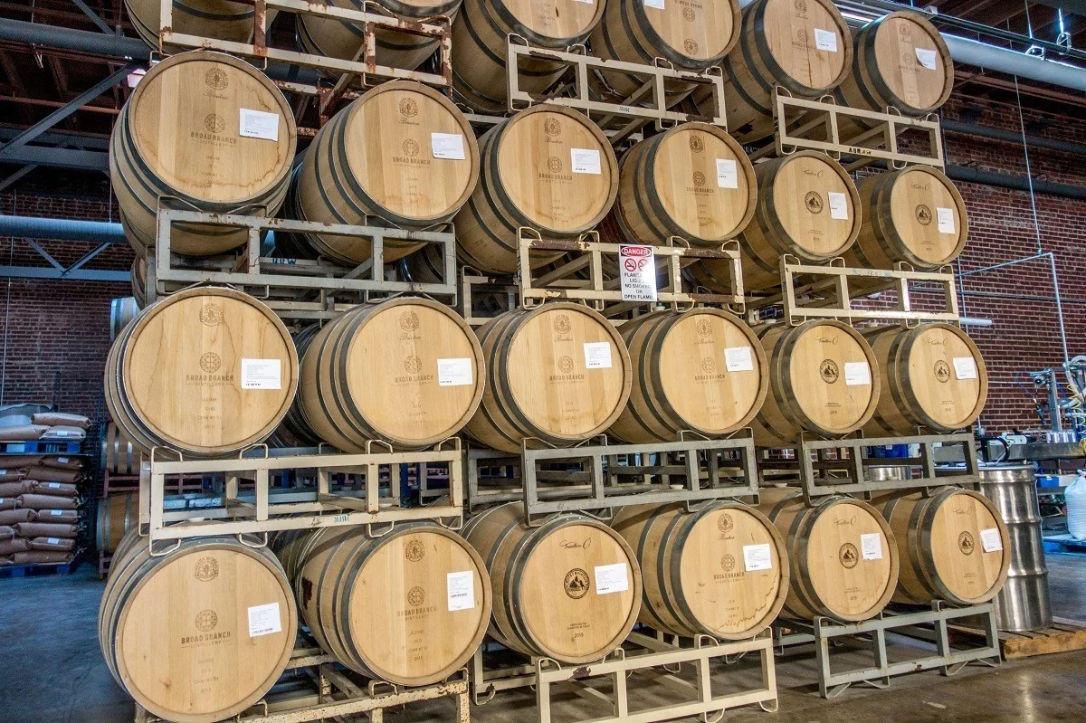 Stack of barrels with aging spirits