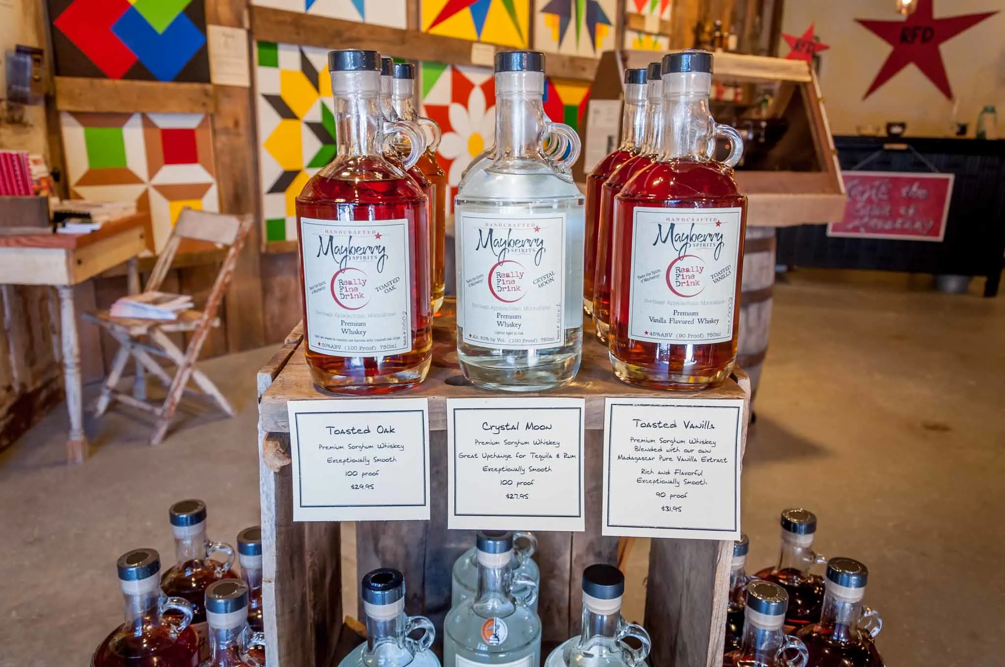 Bottles of Mayberry Spirits whiskey for sale