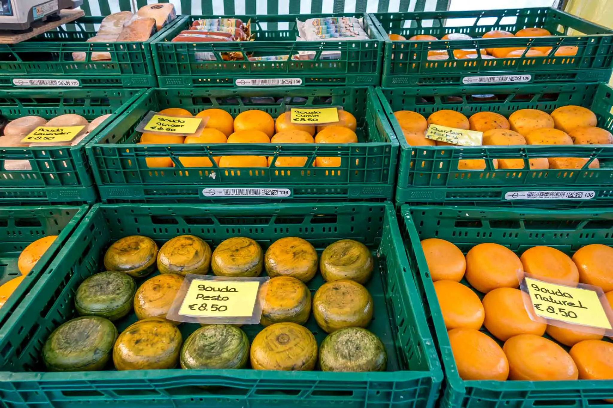 Baskets of Gouda cheese 