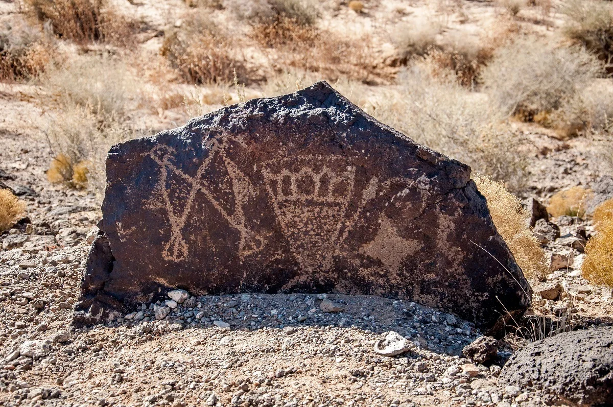 Petroglyph rock drawing with birds