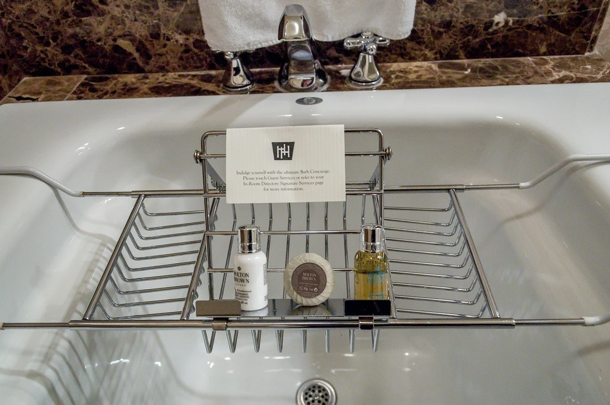 Soaps and gels in the "Bath Concierge" valet
