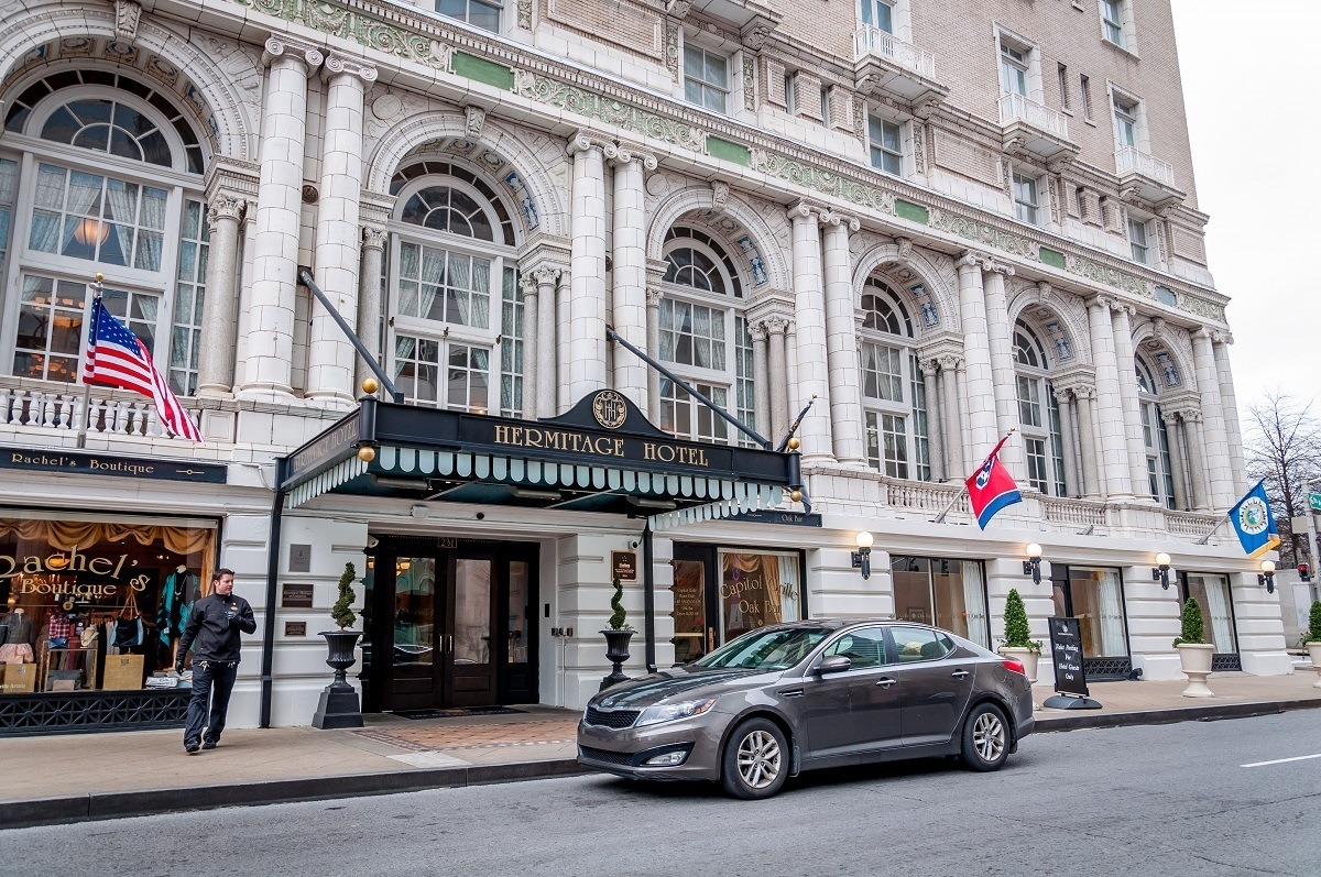 The entrance to the Hermitage Hotel in Downtown Nashville