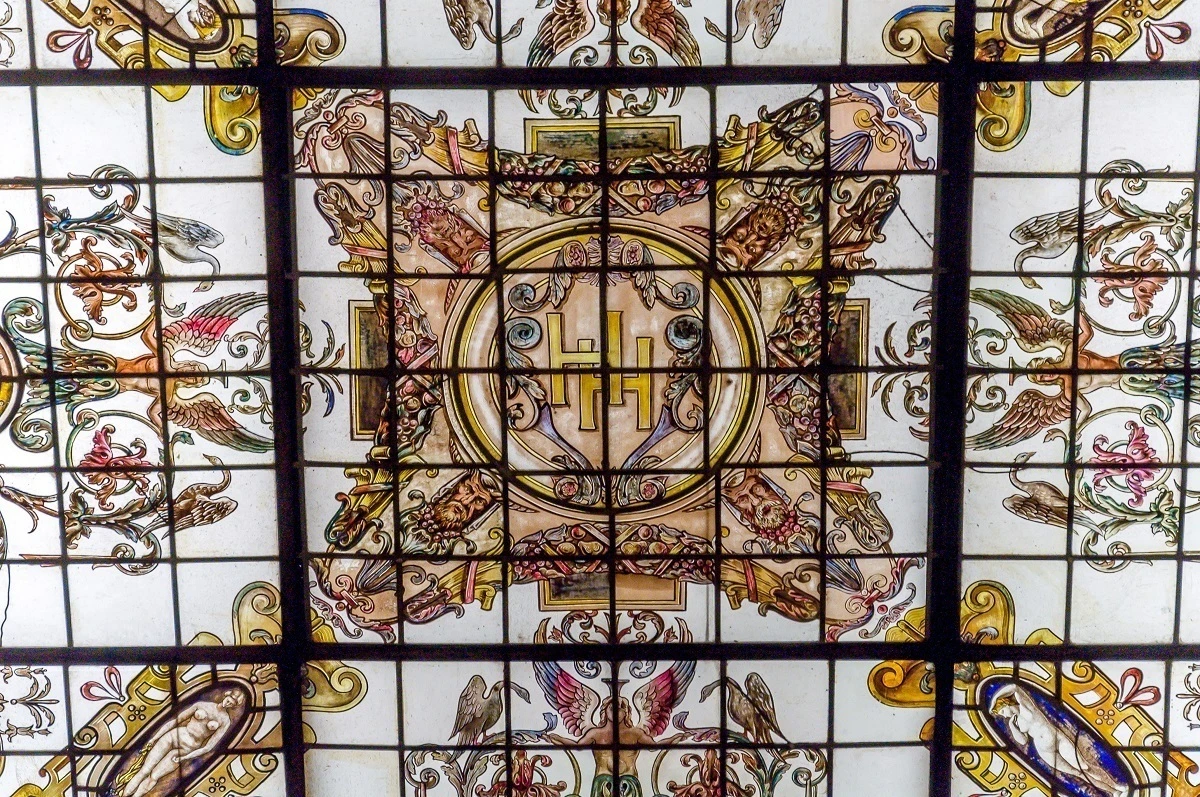 The stained glass skylight at the Hermitage Hotel Nashville