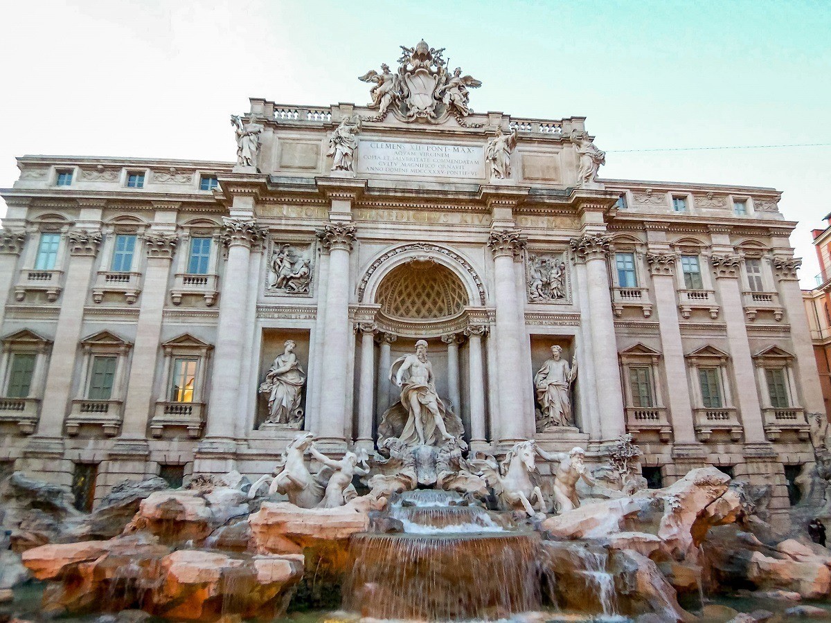 Marble fountain with gods and animal figures, the Trevi Fountain
