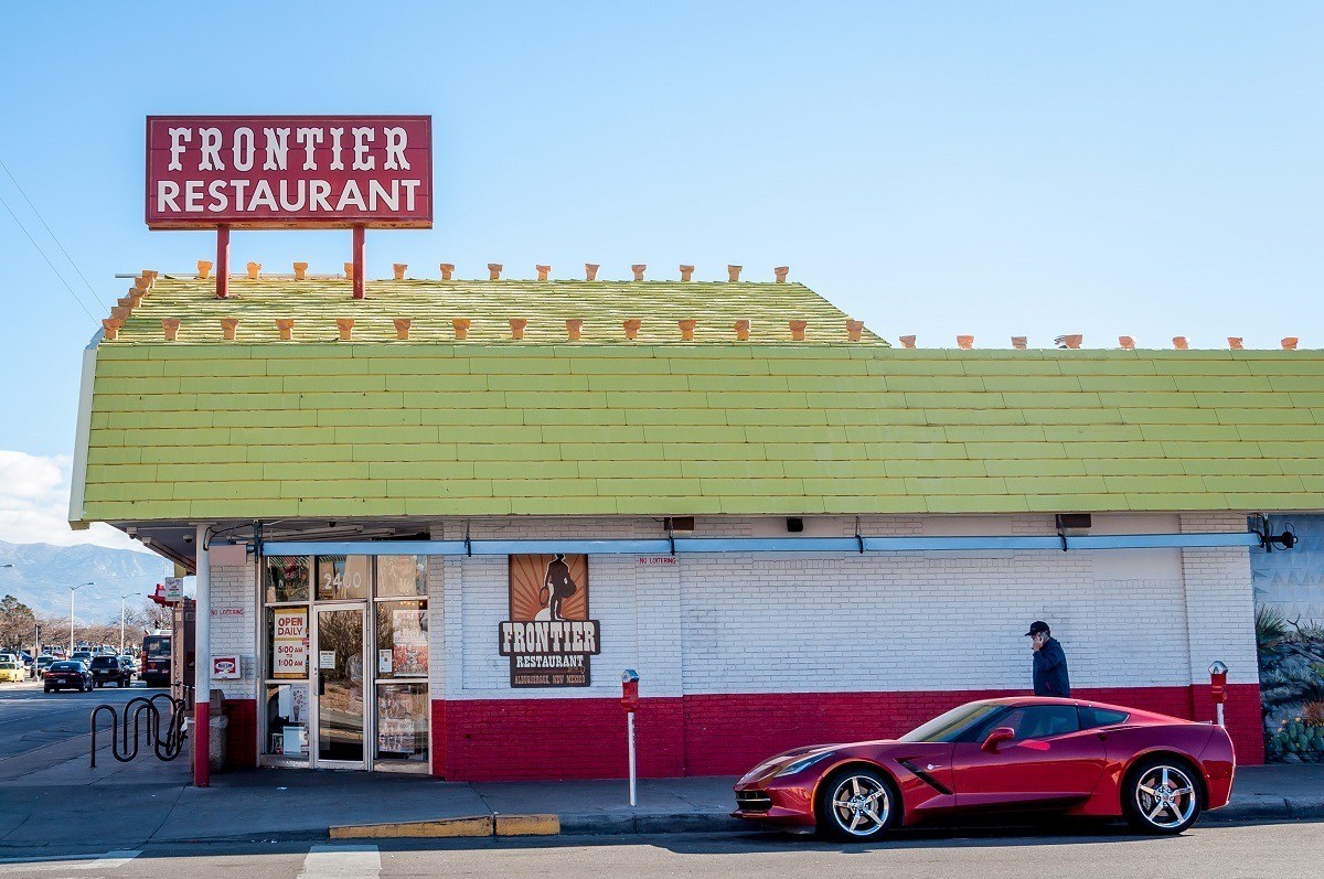 The exterior Frontier Restaurant, an Albuquerque favorite for breakfast