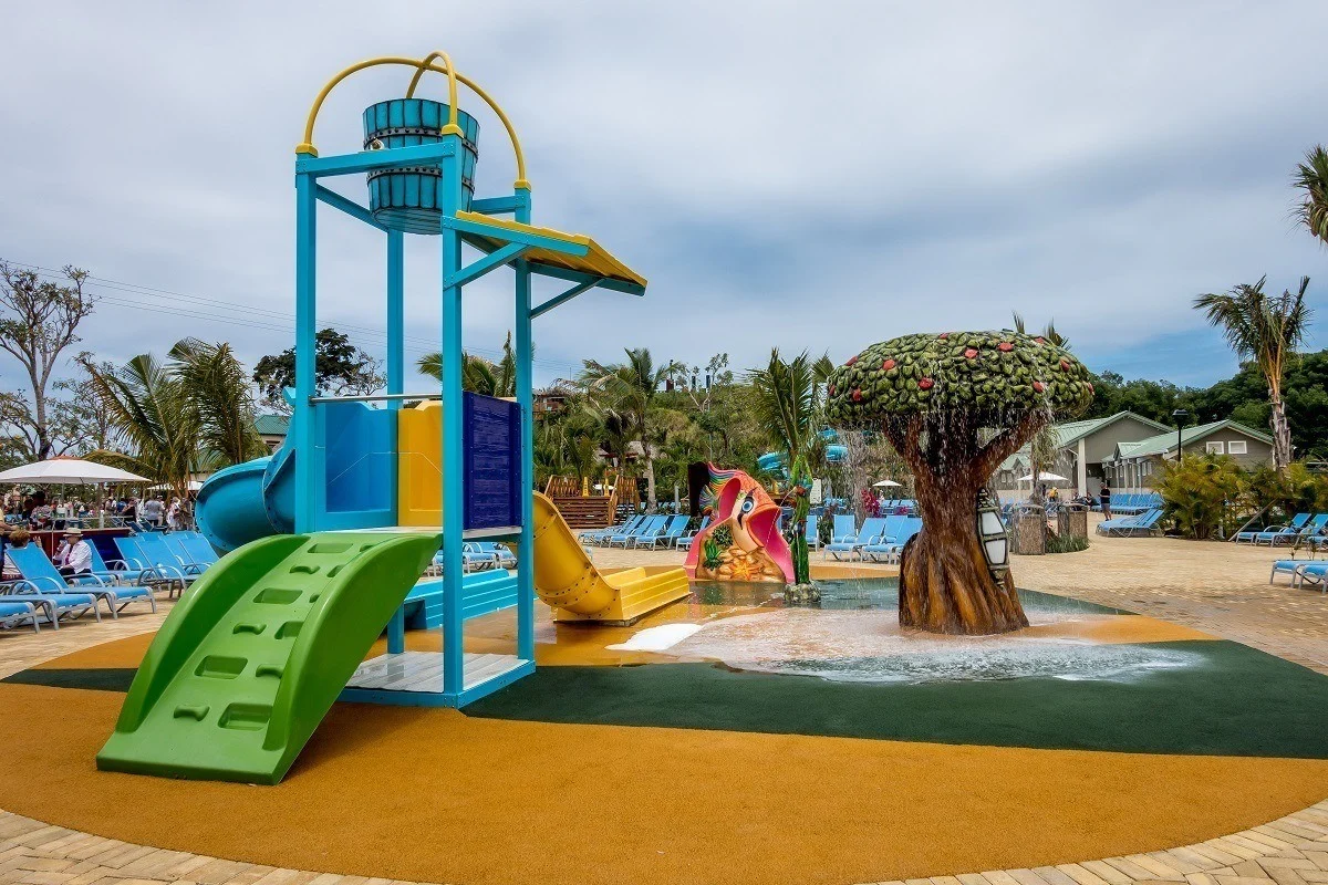 Slide and fountain in children's play area