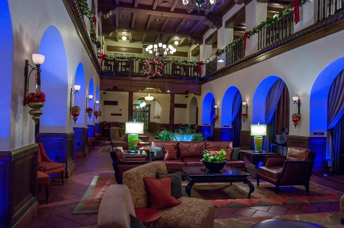 Having cocktails in the lobby lounge at the Hotel Andaluz in Albuquerque