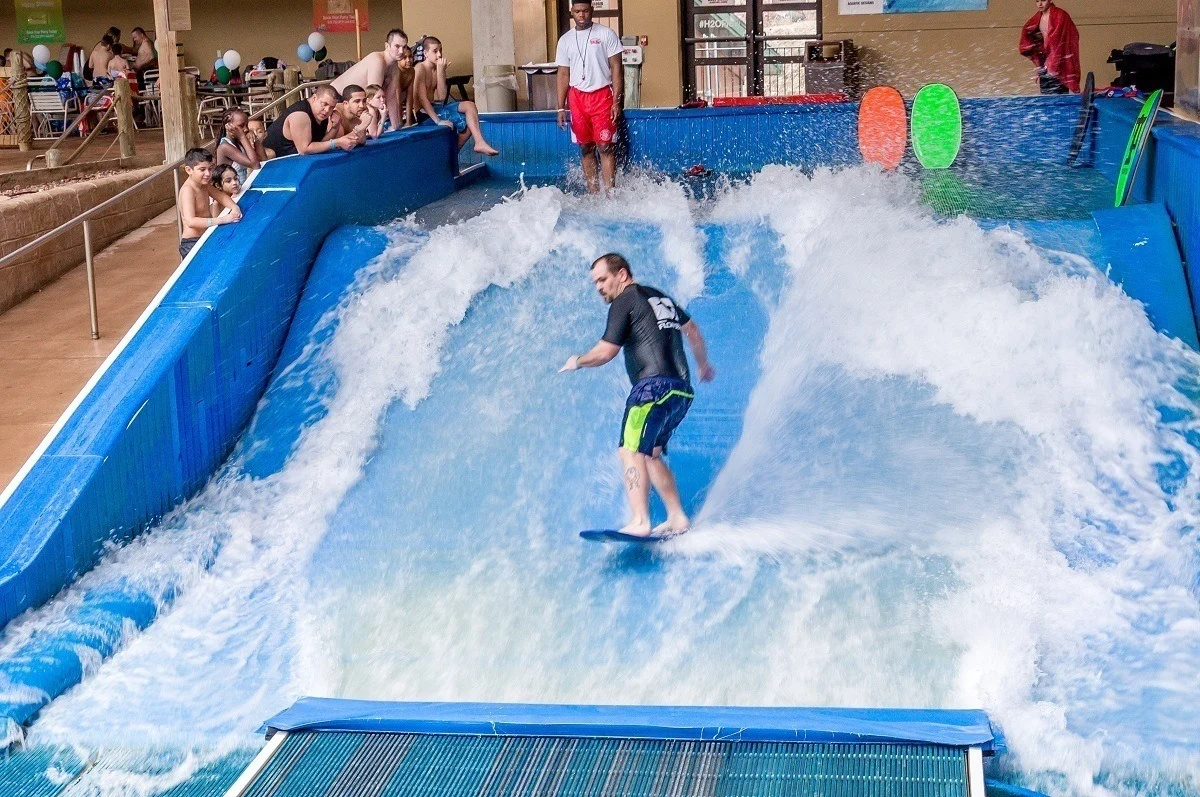 The flow rider at the H2Oooohh!! Waterpark at the Split Rock Resort