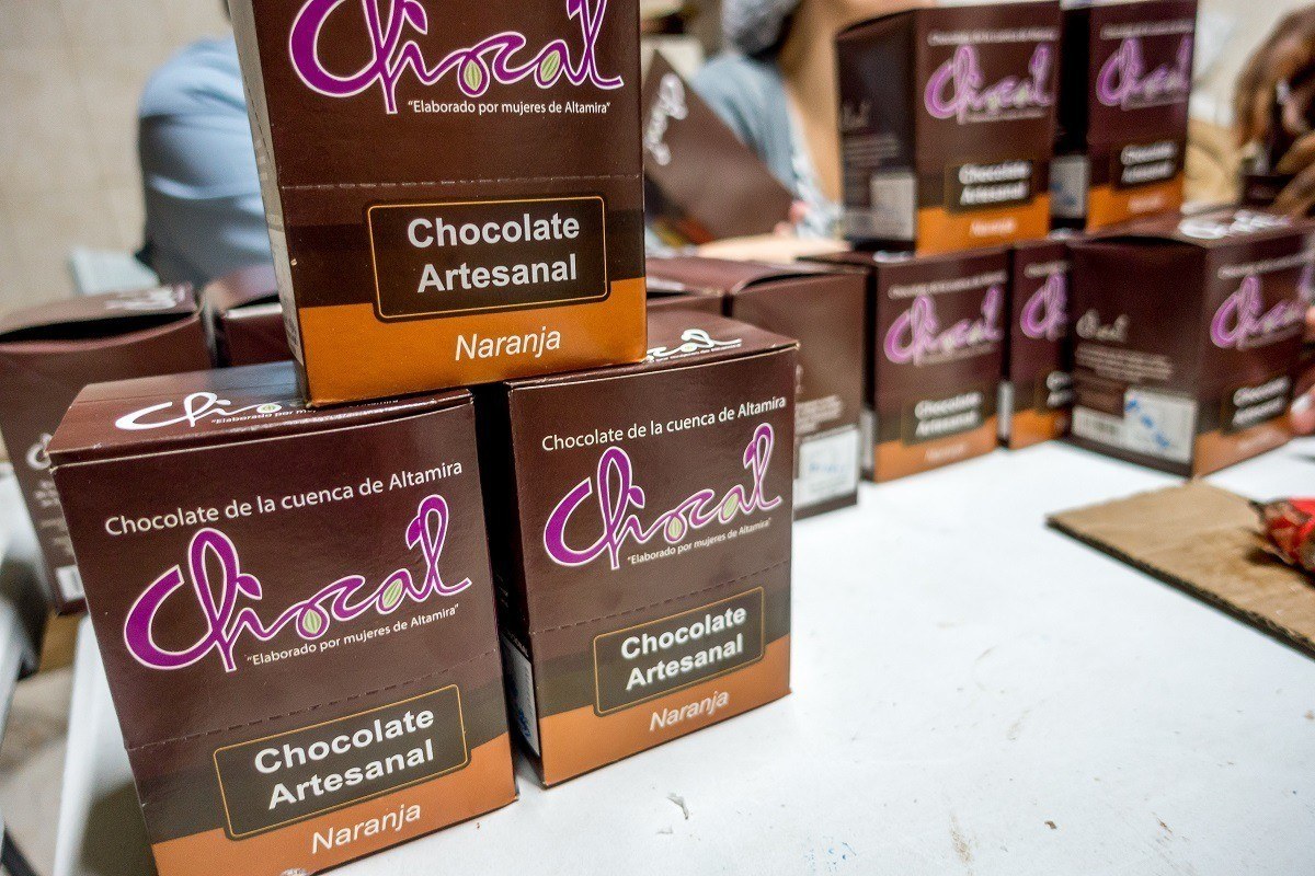 Boxes of chocolate bars at Chocal in the Dominican Republic