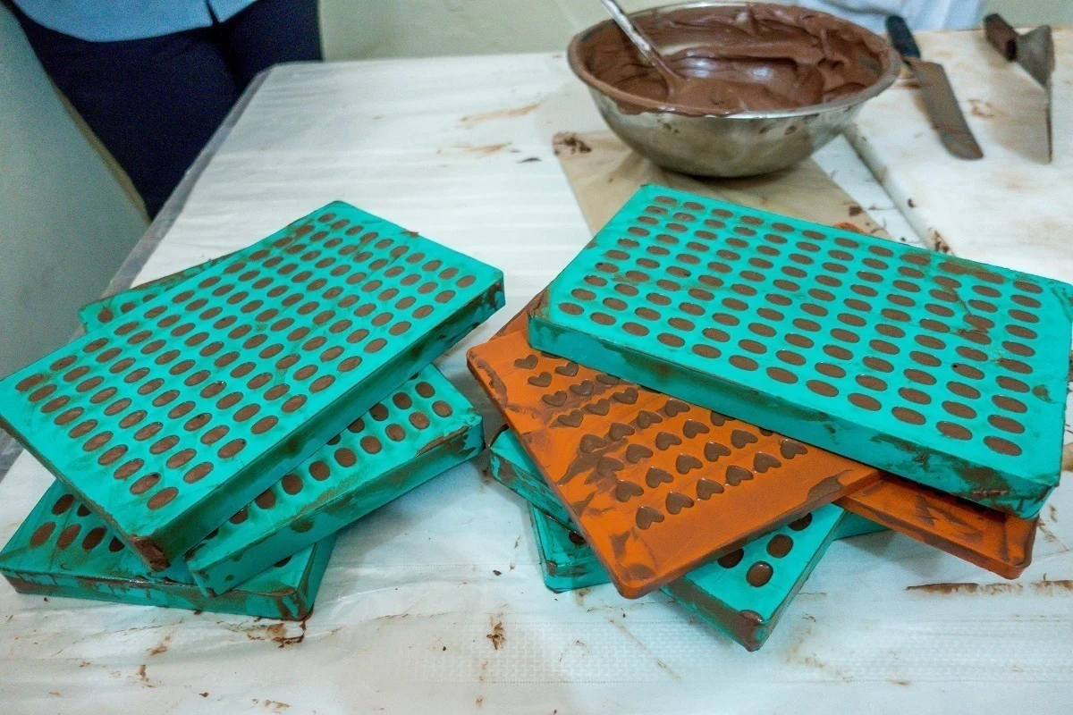 Chocolate molds filled with chocolate
