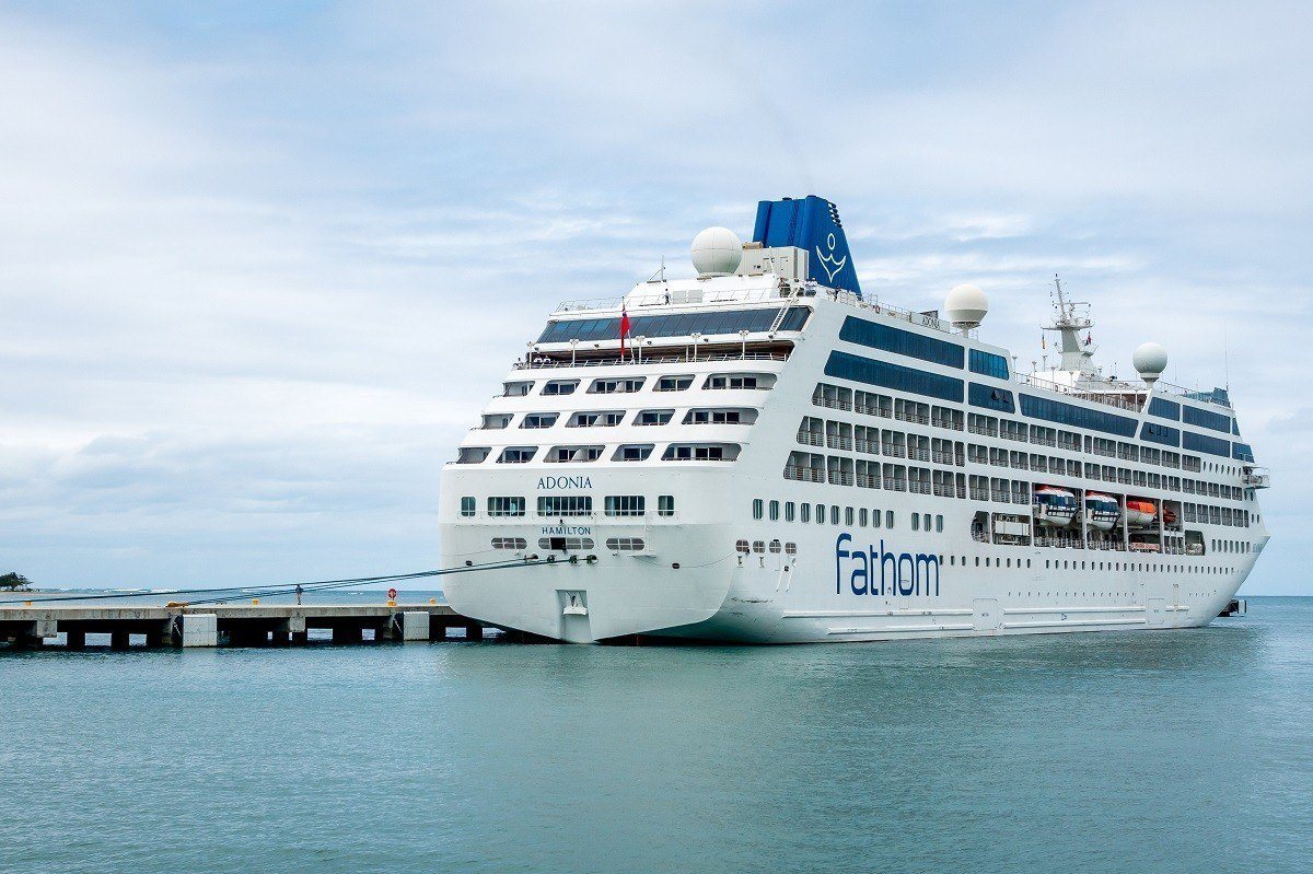 Fathom's Adonia cruise ship docked in the Dominican Republic