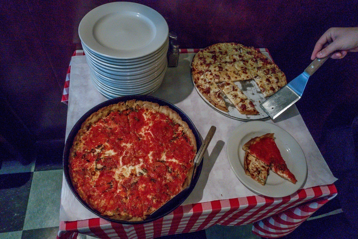 Deep-dish and thin crust pizzas