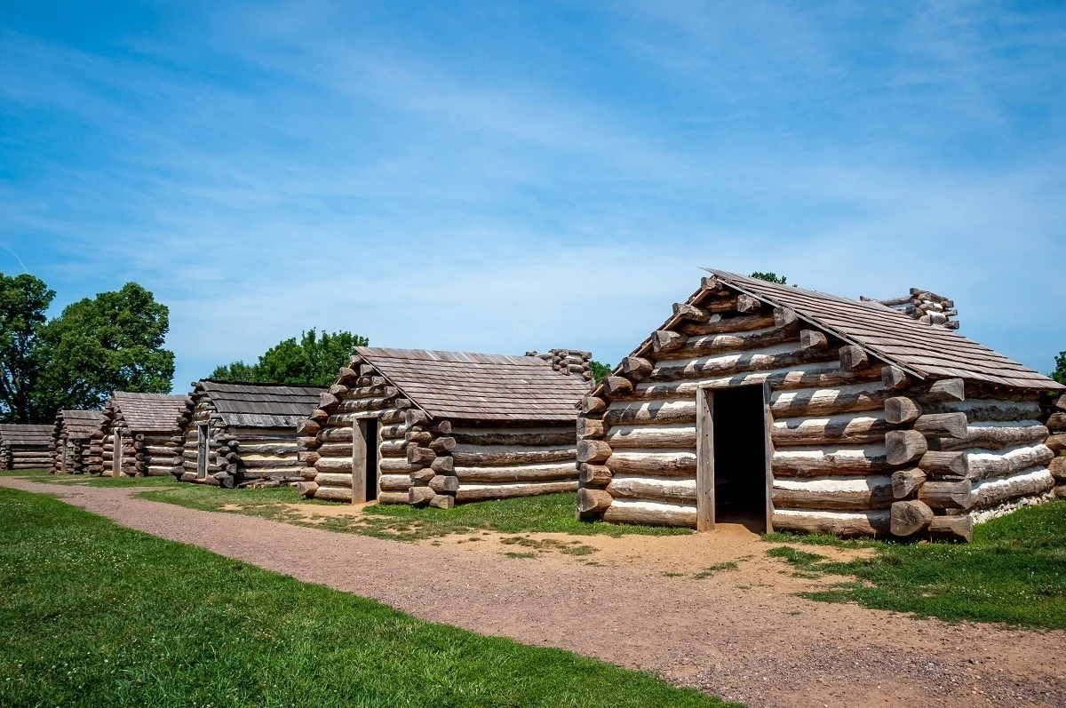 Replicas log cabins in Valley Forge Park 