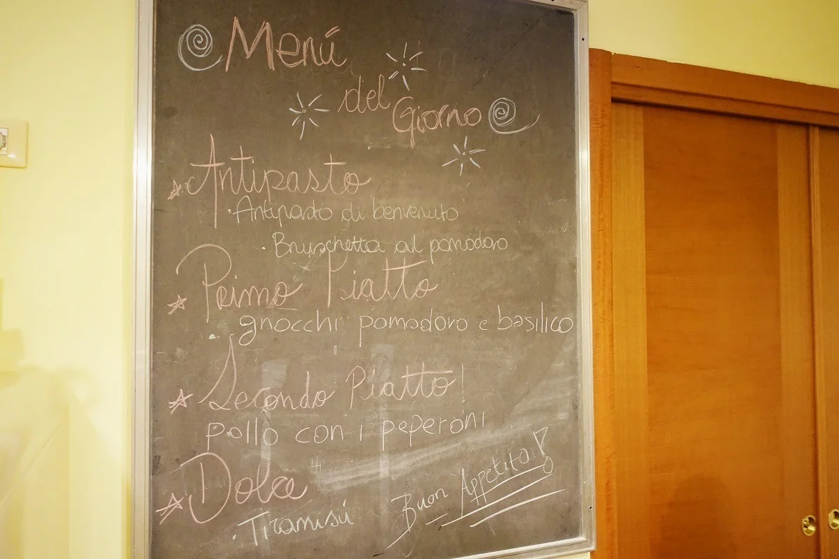 Blackboard menu for our cooking class
