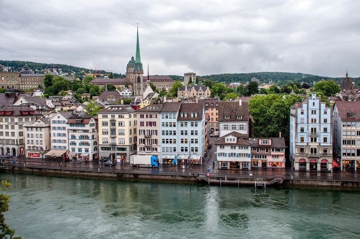 Views of the river and the old town from Lindhof Park on a Zurich walking tour