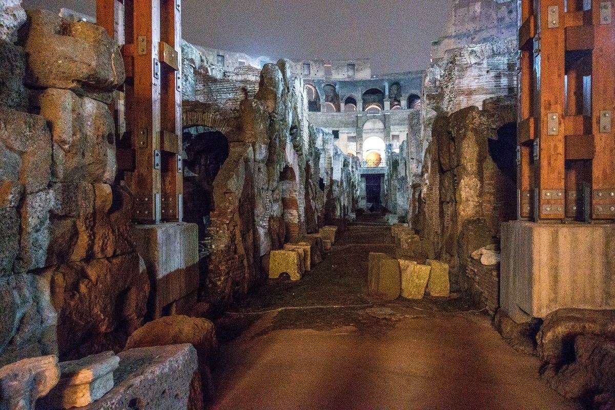 Tunnels and passageways in the underground part of the Colosseum