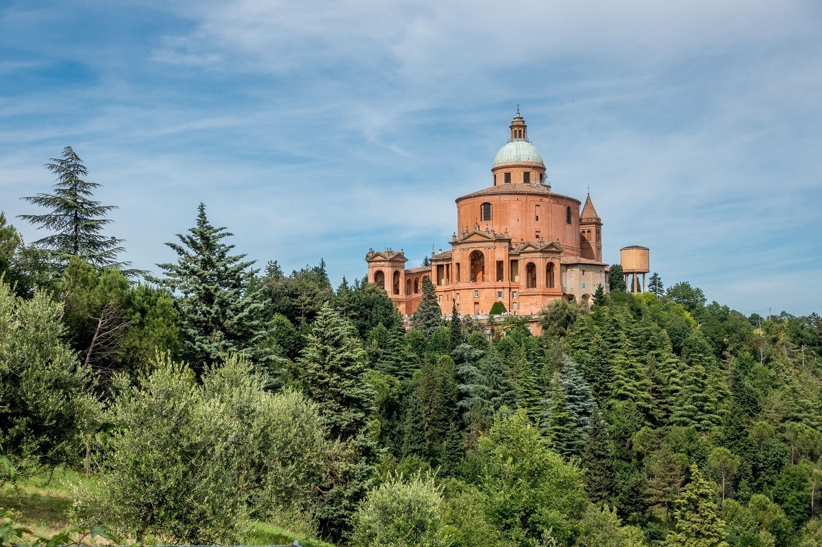 Orange church on a hill