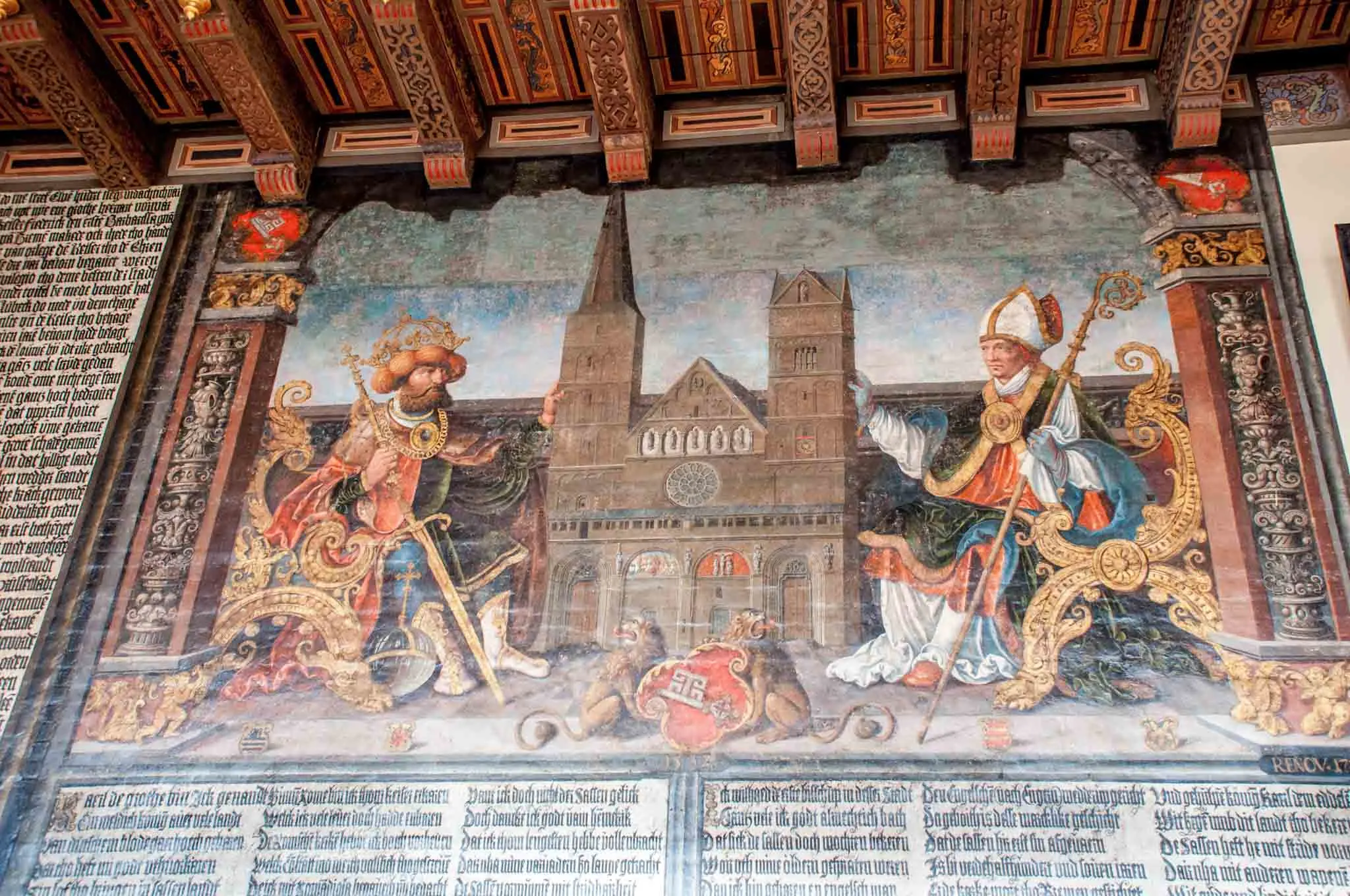 Painting of Charlemagne giving the first church to the city