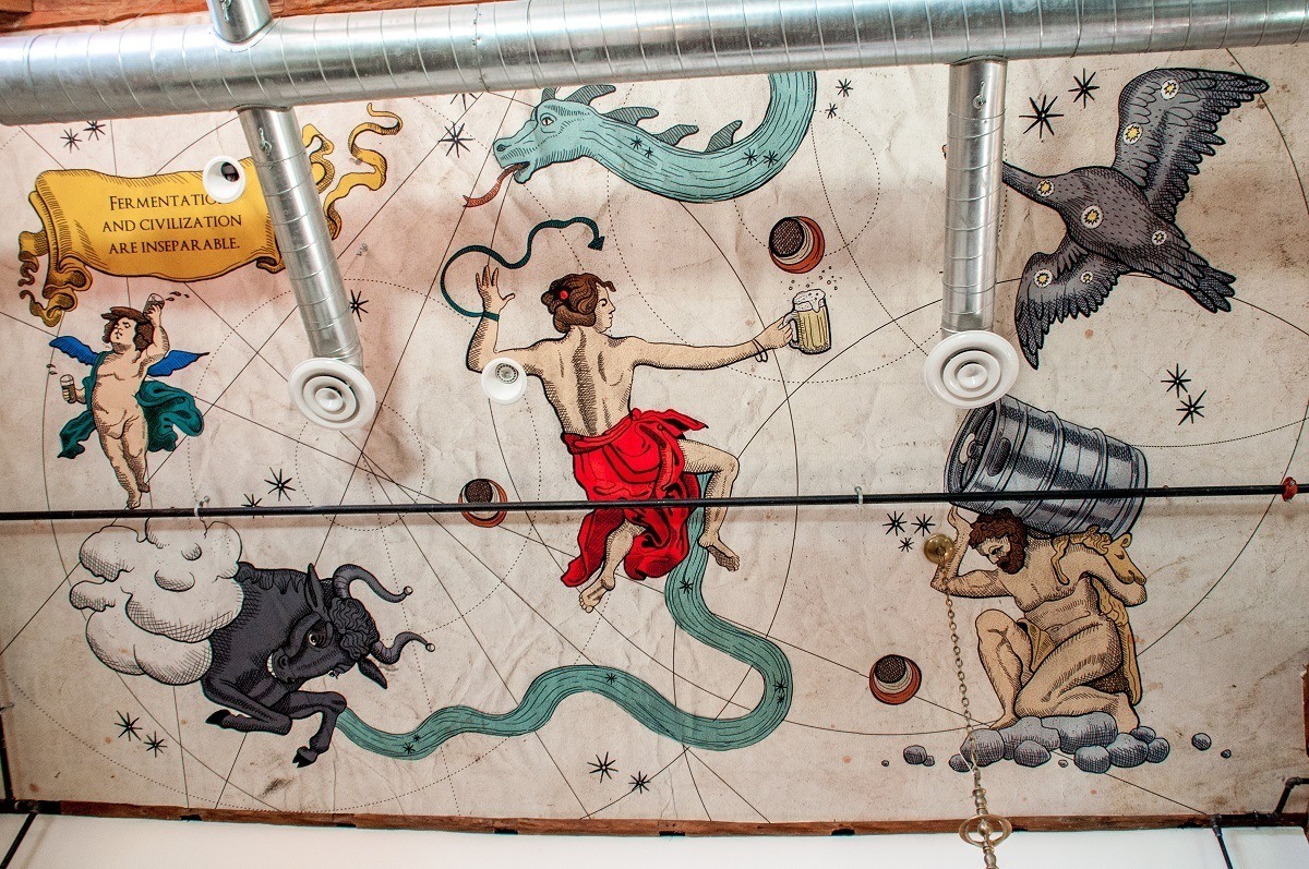 A beer-inspired ceiling mural