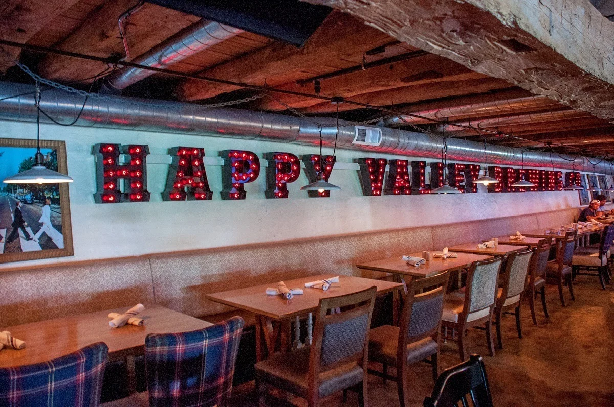 The downstairs lounge at Happy Valley Brewery in State College