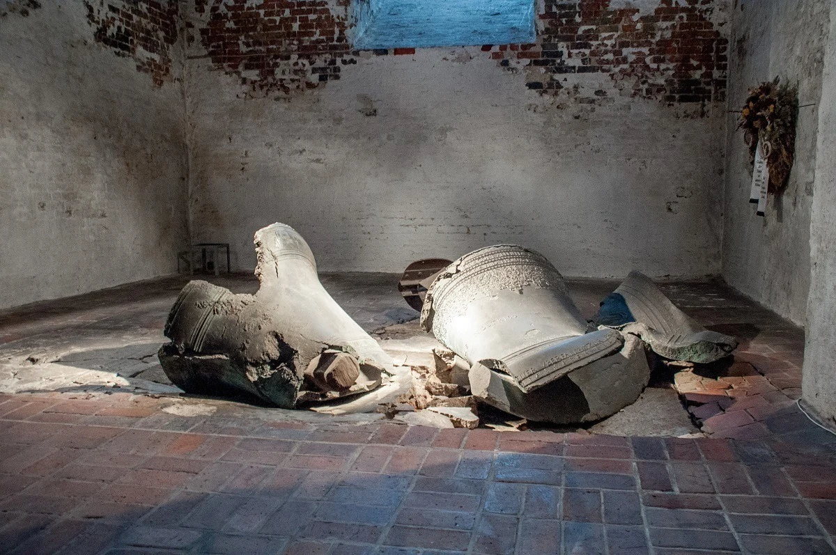 Two bells smashed on the ground in St. Mary's Church in Lubeck