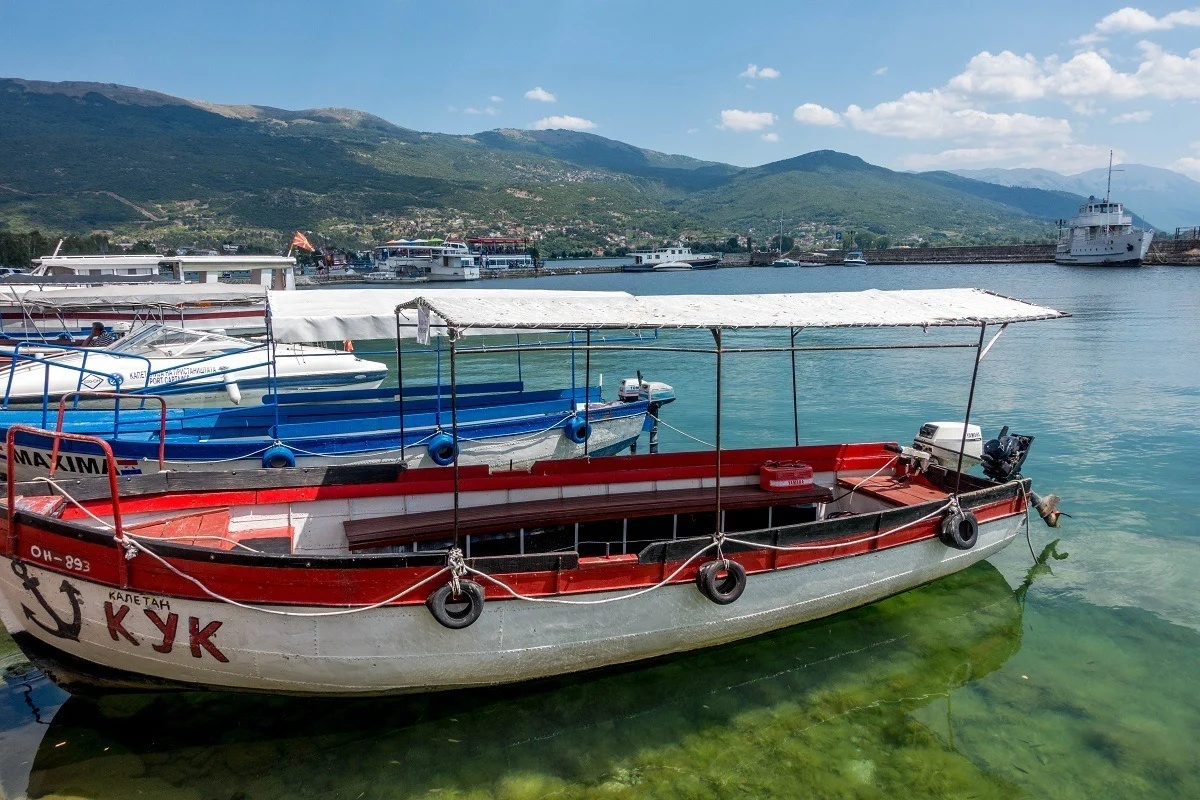 Boats on Lake Ohrid in Macedonia