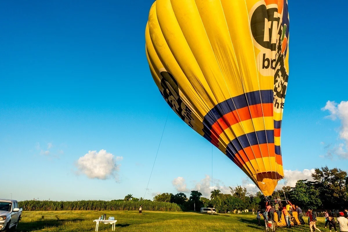 Hot air balloon being inflated in Punta Cana Dominican Republic