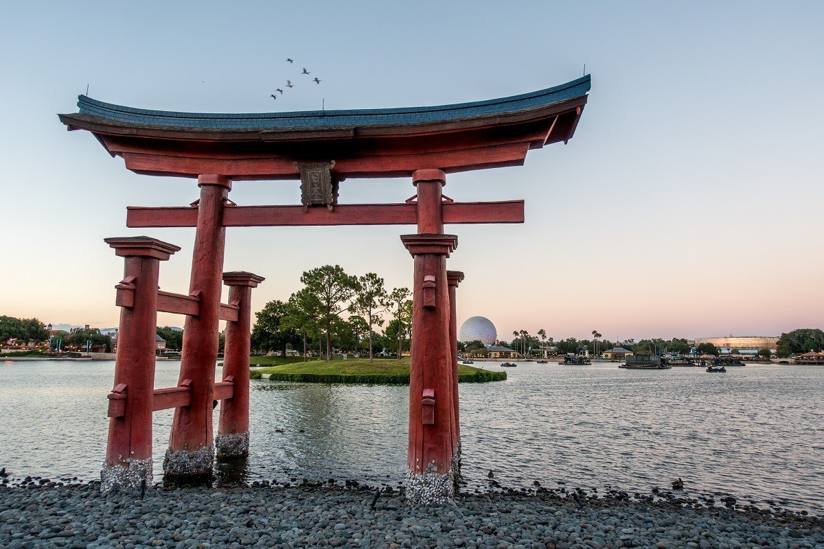 Japanese pagoda on the edge of the lake at Epcot