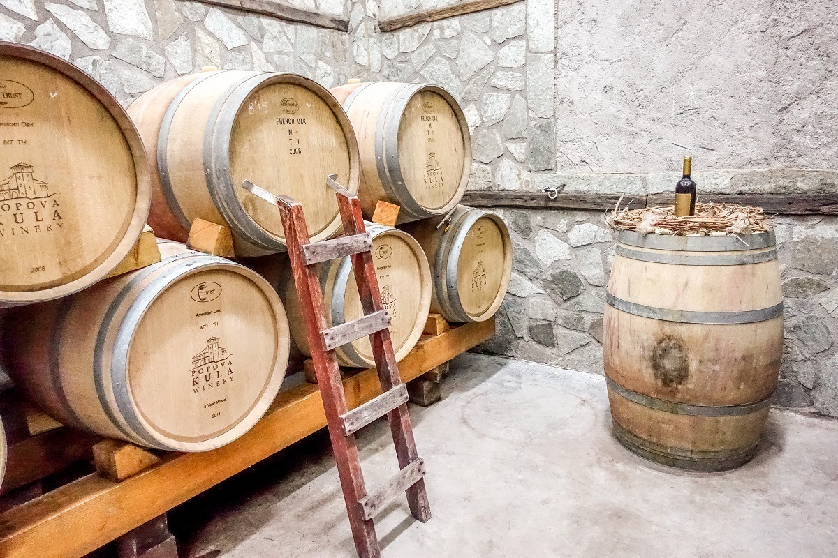 Barrels at Popova Kula winery in Macedonia