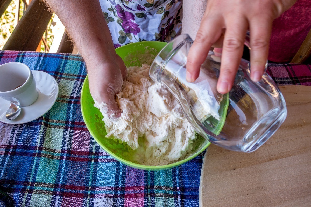 Woman making dough