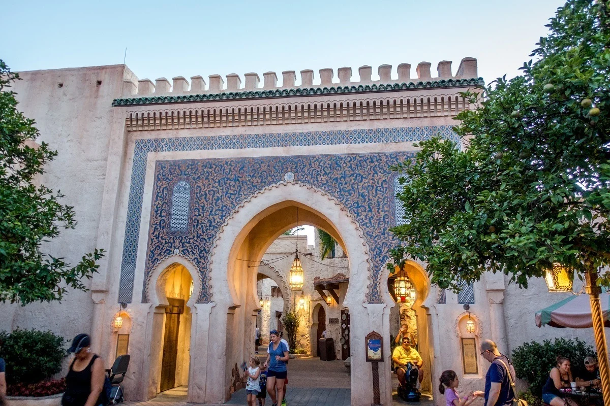 Morocco pavilion at Epcot designed like a traditional Moroccan gate