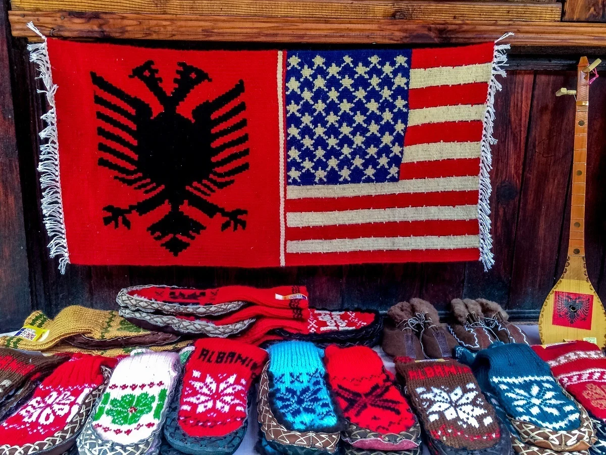 Albanian and American flags woven together