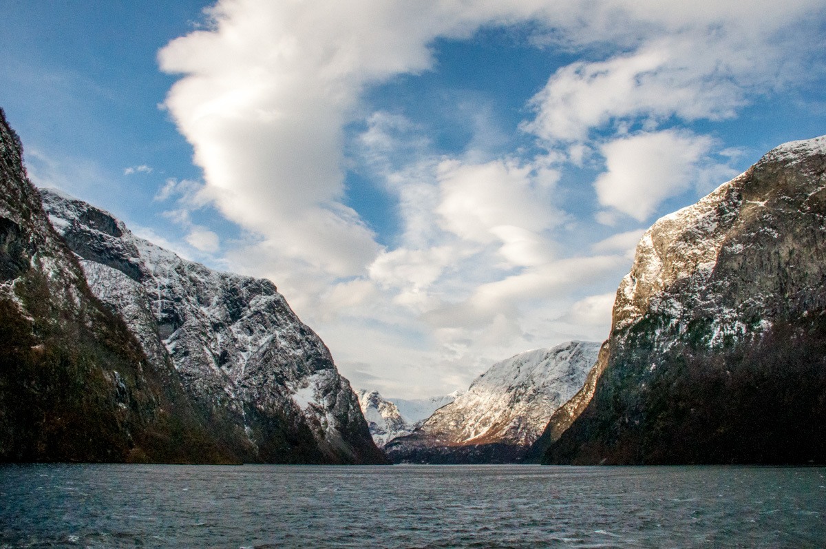 Mountains and ocean of a fjord in Norway