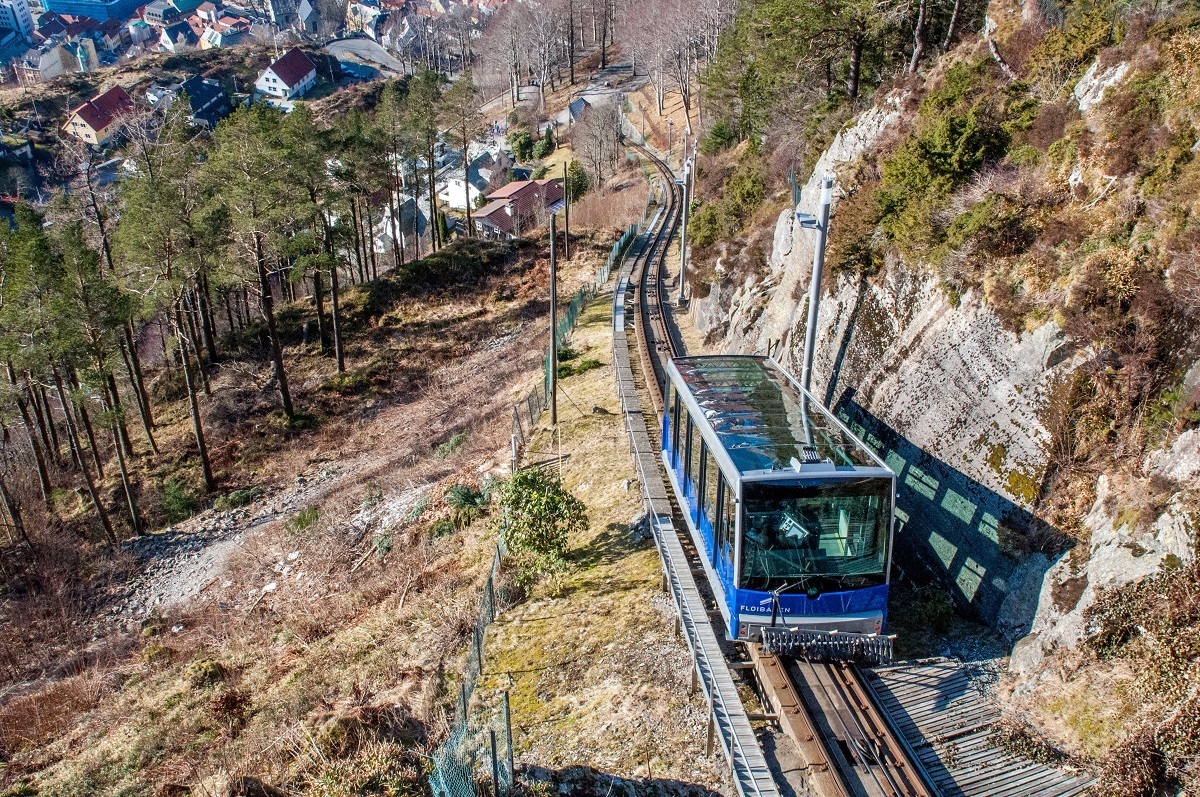 Funicular car going up Mount Floyen 