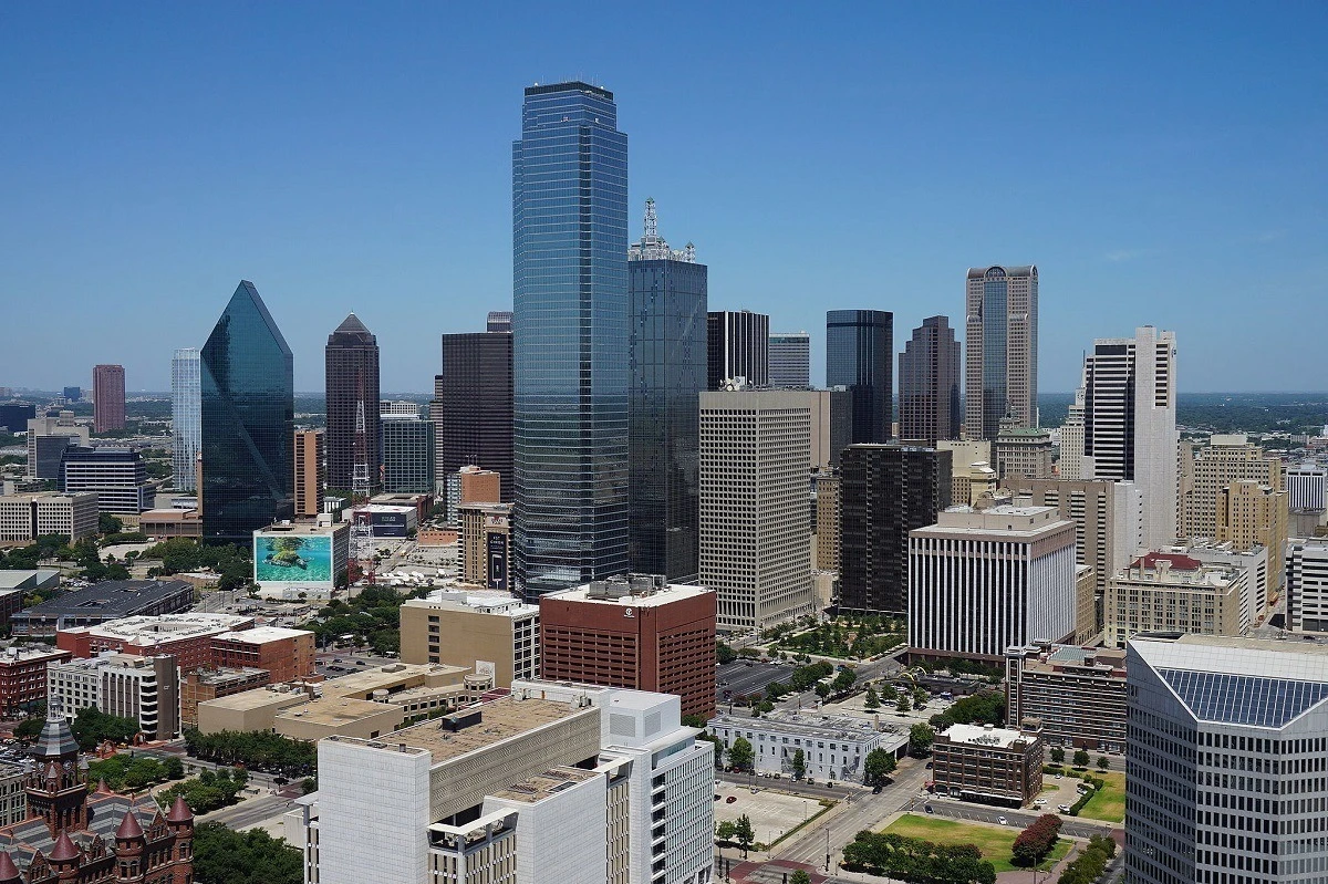 Dallas skyline with numerous buildings and skyscrapers