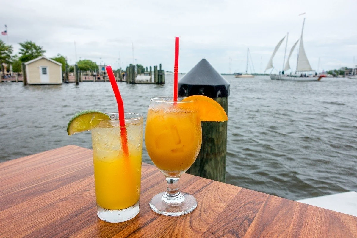 The Pusser's Painkiller - the signature cocktail - at the only waterfront restaurant in downtown Annapolis.