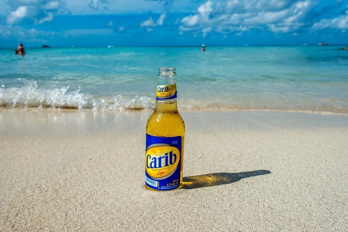 Exploring the Caribbean beer scene on the beach.