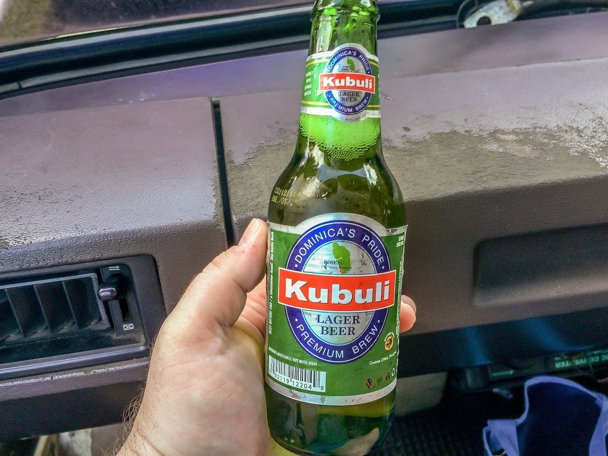 A bottle of Kubuli on a bus ride
