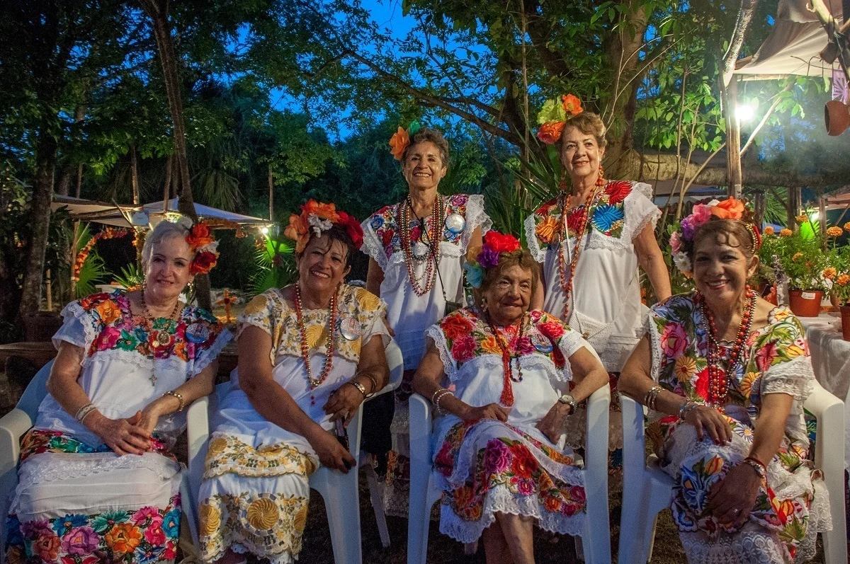 Women in traditional Mexican dresses